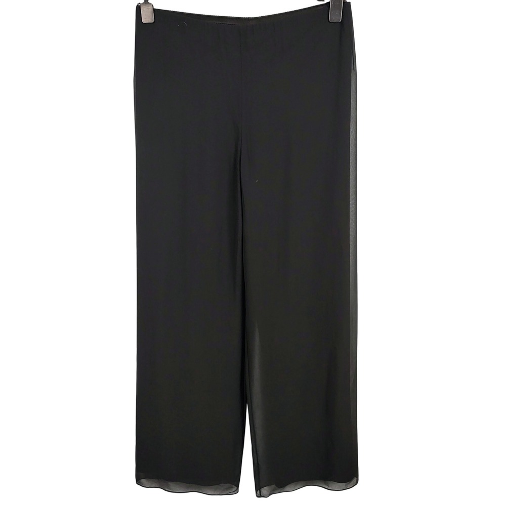 Alex Evenings Womens S Wide Leg Chiffon Pants Black Formal Eveningwear Elegant